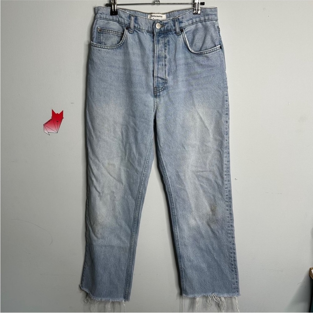 Reformation Women's Cynthia Straight Frayed High Rise Jeans